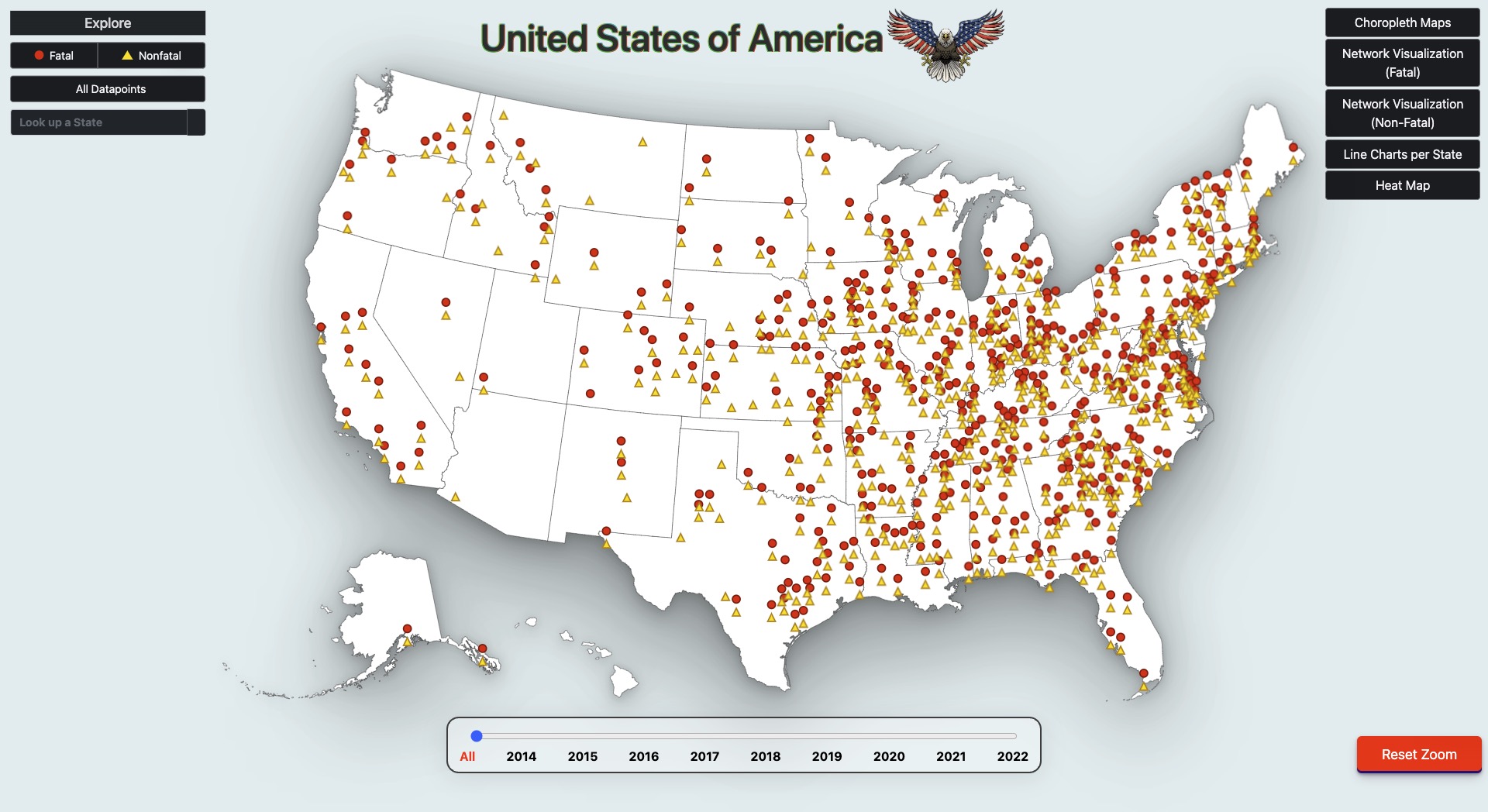 Data Visualization of Mass Shootings project screenshot.